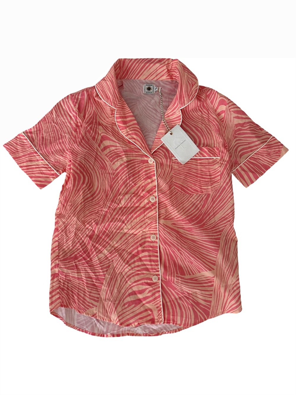 Women's Pink Wave-Print Short Sleeve Pajama Top